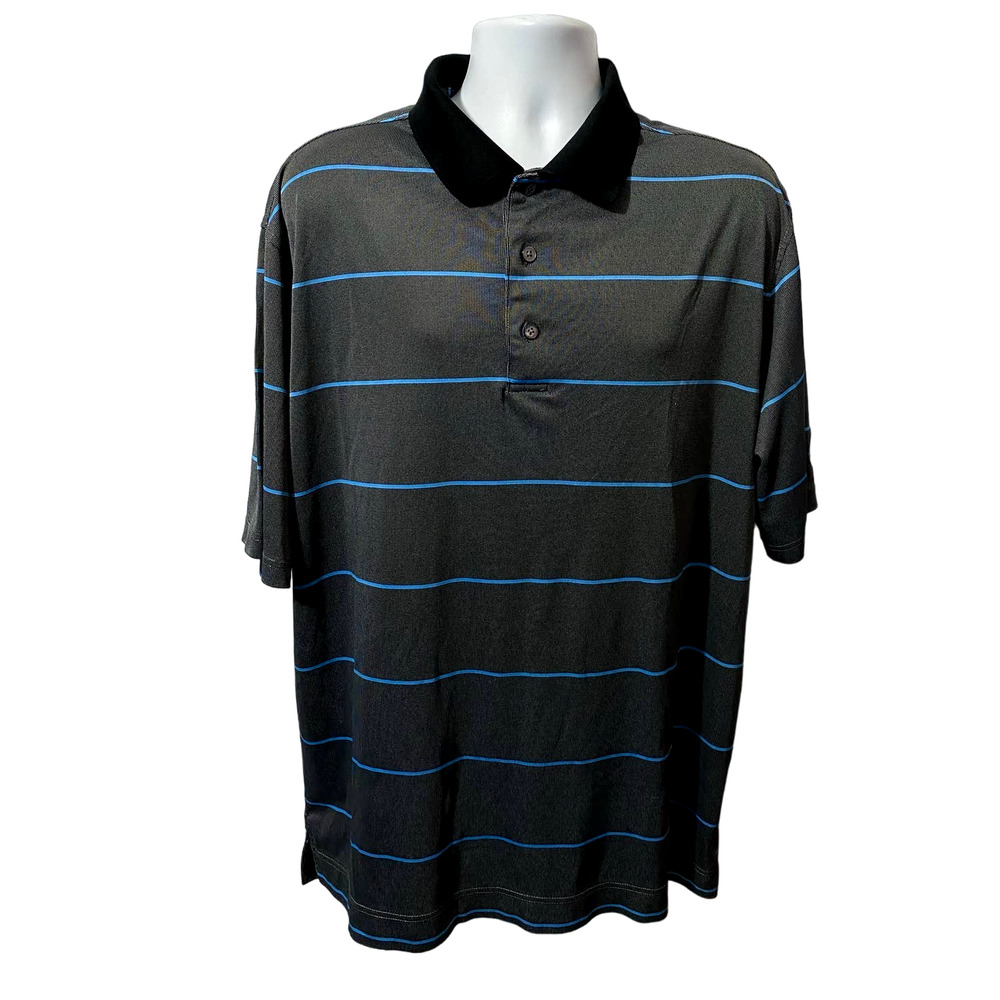 Footjoy Polo Shirt 2XL Black Blue Mens Bear Lake Polyester Golf Company Logo